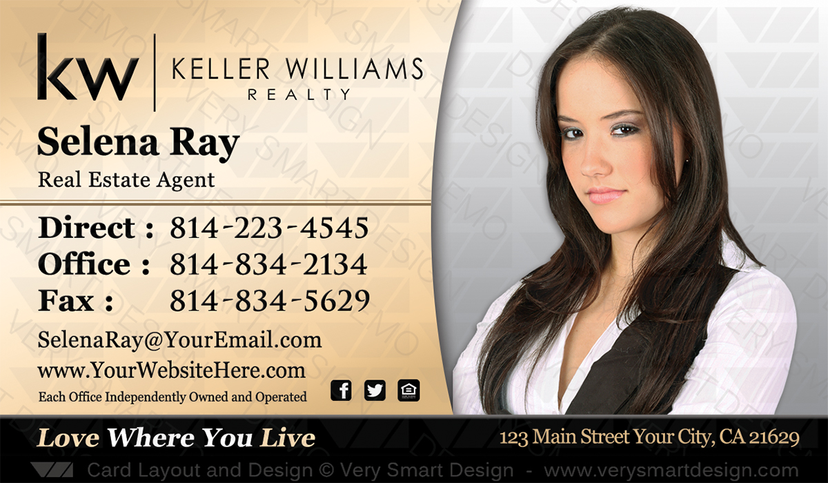 Gold and Black Custom Keller Williams Business Card Design for KW Associates 11D