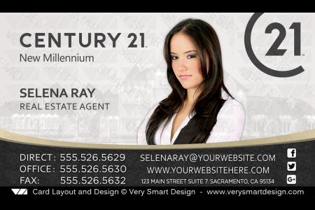 White and Gold Century 21 Realtor New Logo Business Cards for C21 Associates 1A