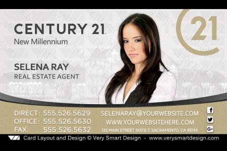 White and Gold Century 21 Team Business Cards with New C21 Logo Design 1B