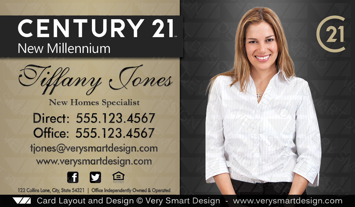 Gold and Dark Gray Century 21 Realty New Logo Business Cards Templates for C21 Realtors 2A