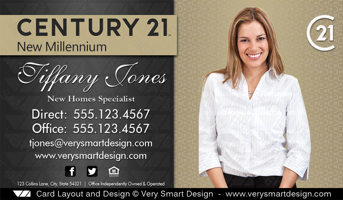 Dark Gray and Gold New Logo Business Cards for Century 21 Real Estate Agents in USA 2B