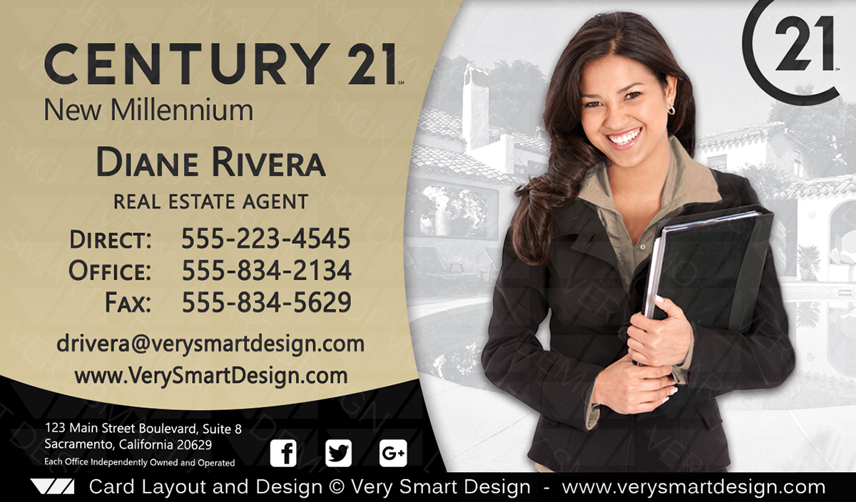 Gold and Dark Gray Century 21 Realtor New Business Cards for C21 Associates 3A
