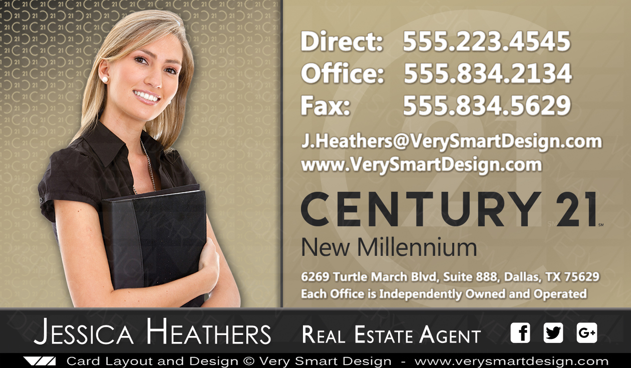 Gold and Dark Gray Century 21 Realty New Logo Business Cards Templates for C21 Realtors 4A