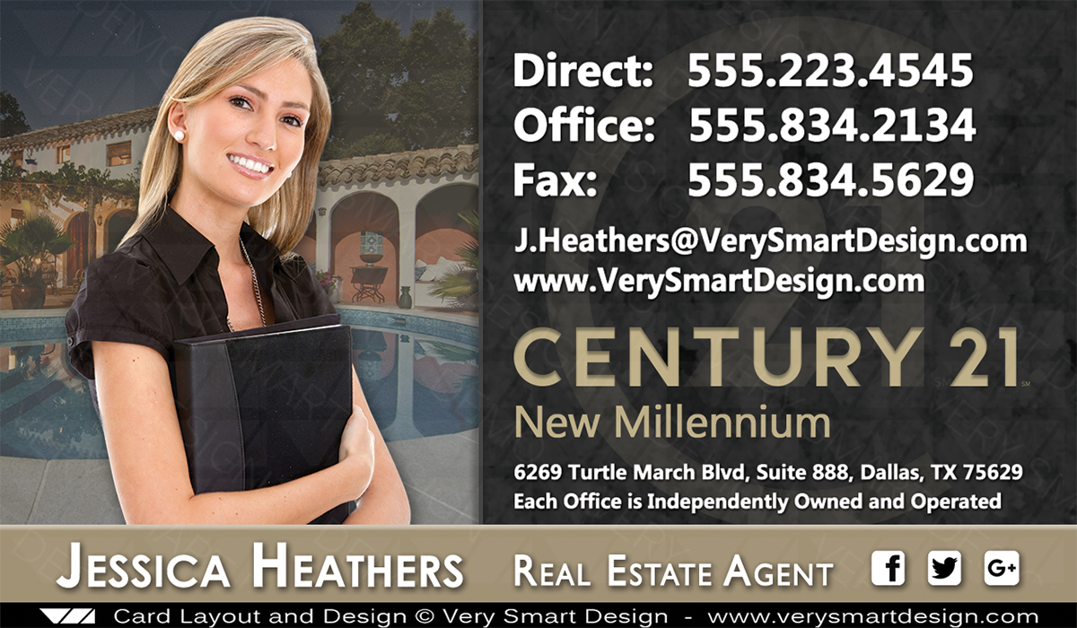 Dark Gray and Gold Century 21 Real Estate Business Card Design with New C21 Logo