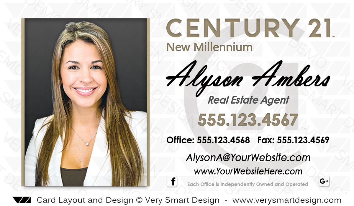 White and Gold Century 21 Real Estate Business Cards with New C21 Logo Agents 5A