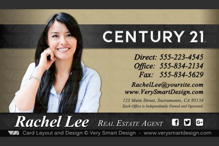 Gold and Dark Gray Custom Century 21 Business Card Templates with New C21 Logo 8A