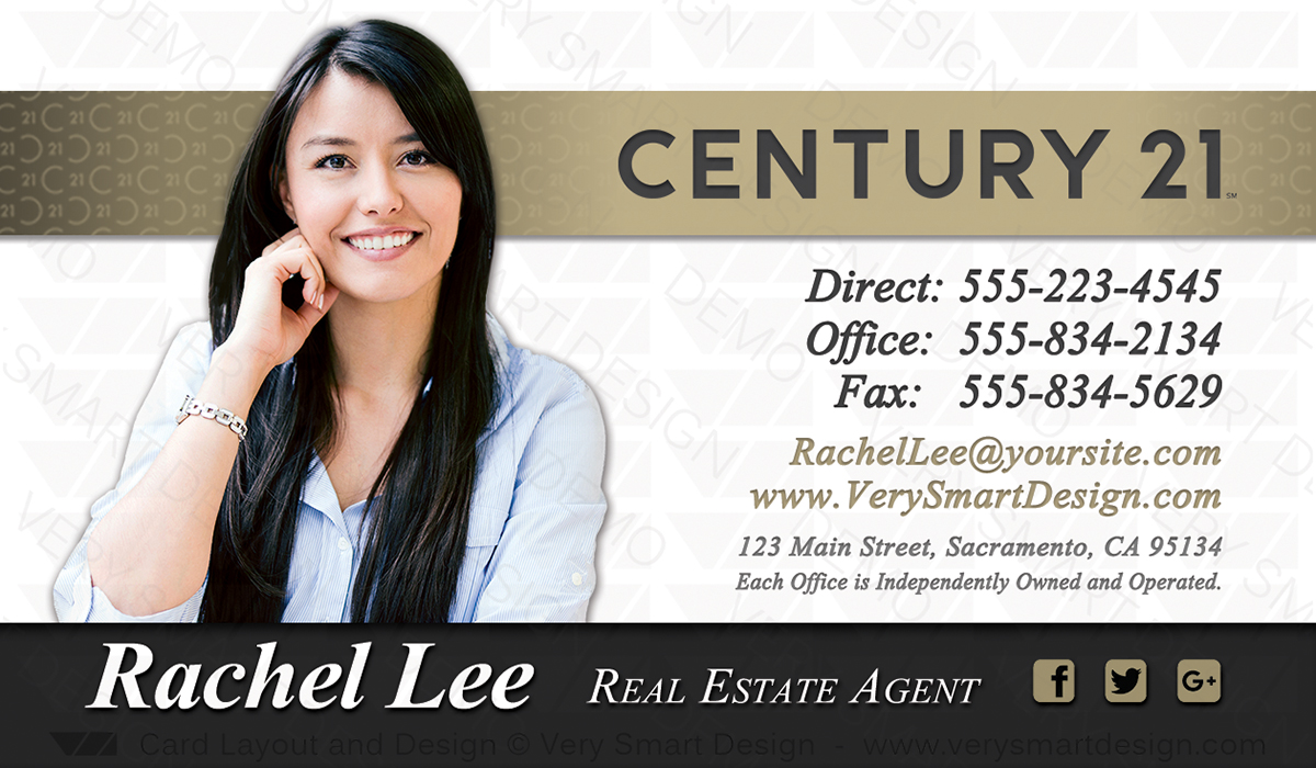 Gold and White Century 21 Realty New Logo Business Cards Templates for C21 Realtors 8C