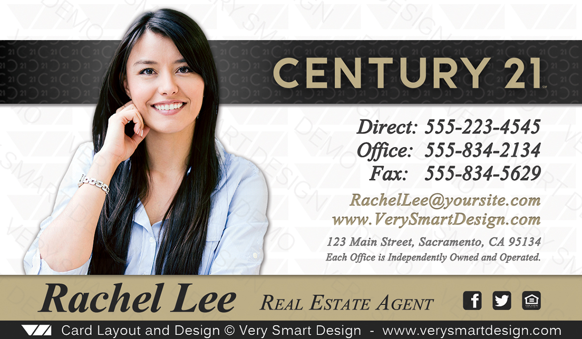 Dark Gray and White New Logo Business Cards for Century 21 Real Estate Agents in USA 8D