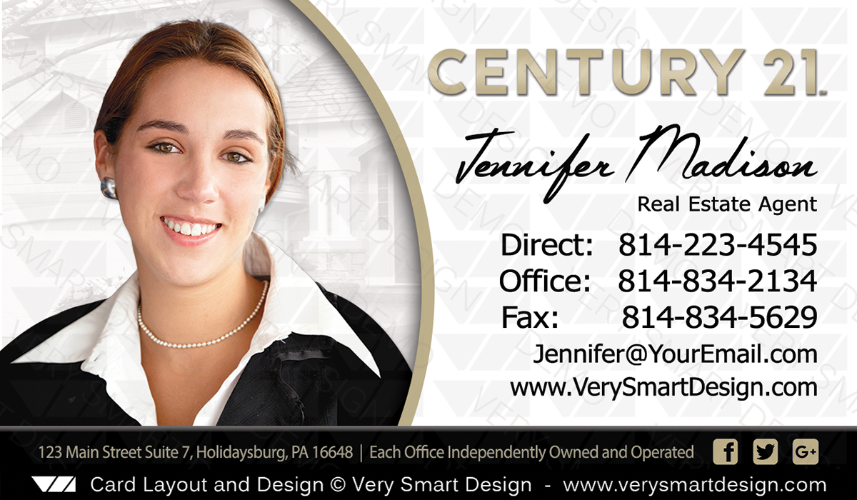 White and Gold Century 21 Real Estate Business Card Design with New C21 Logo 9A