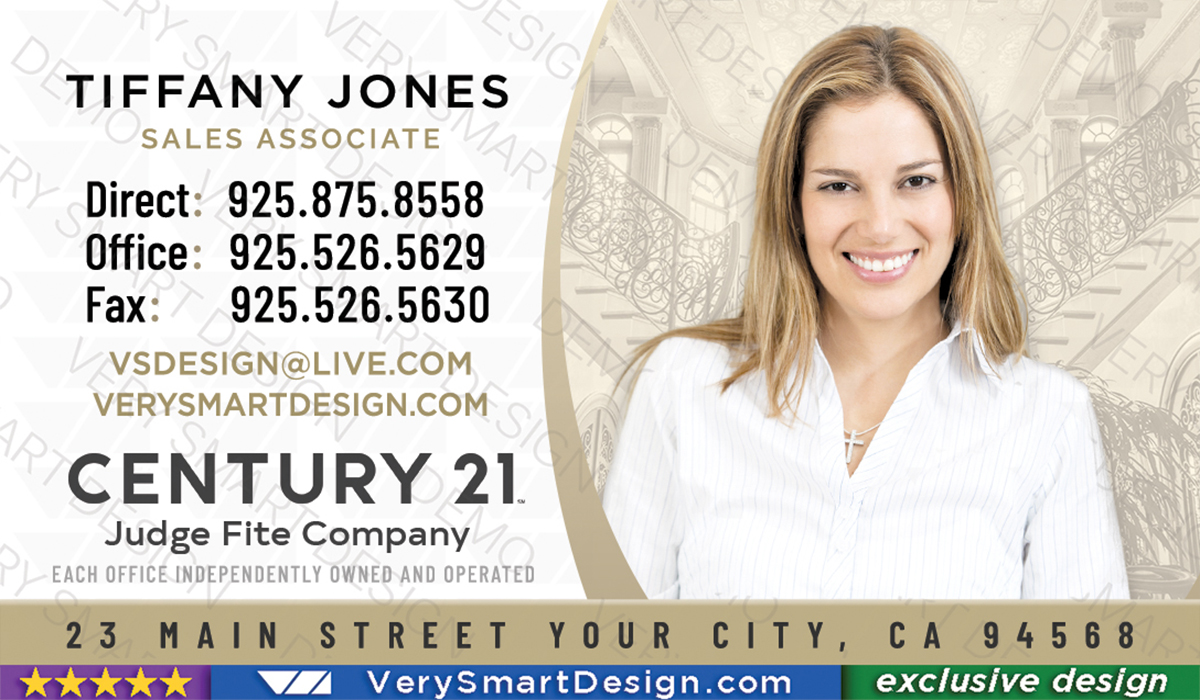 White and Gold Century 21 Real Estate Business Cards with New C21 Logo Agents 11A
