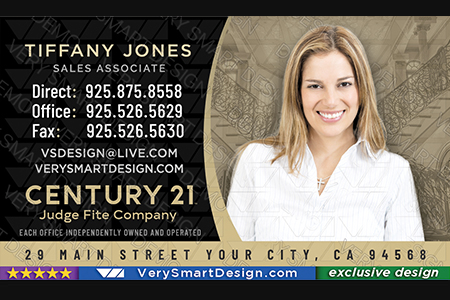 Black and Gold Century 21 Realtor New Logo Business Cards for C21 Associates 11B