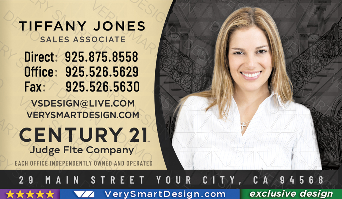 Gold and White Century 21 Team Business Cards with New C21 Logo Design 11C