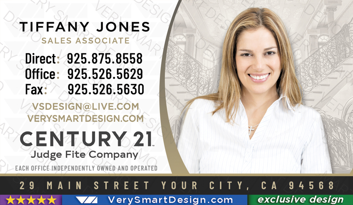 Gold and Black Custom Century 21 Business Card Templates with New C21 Logo 11D