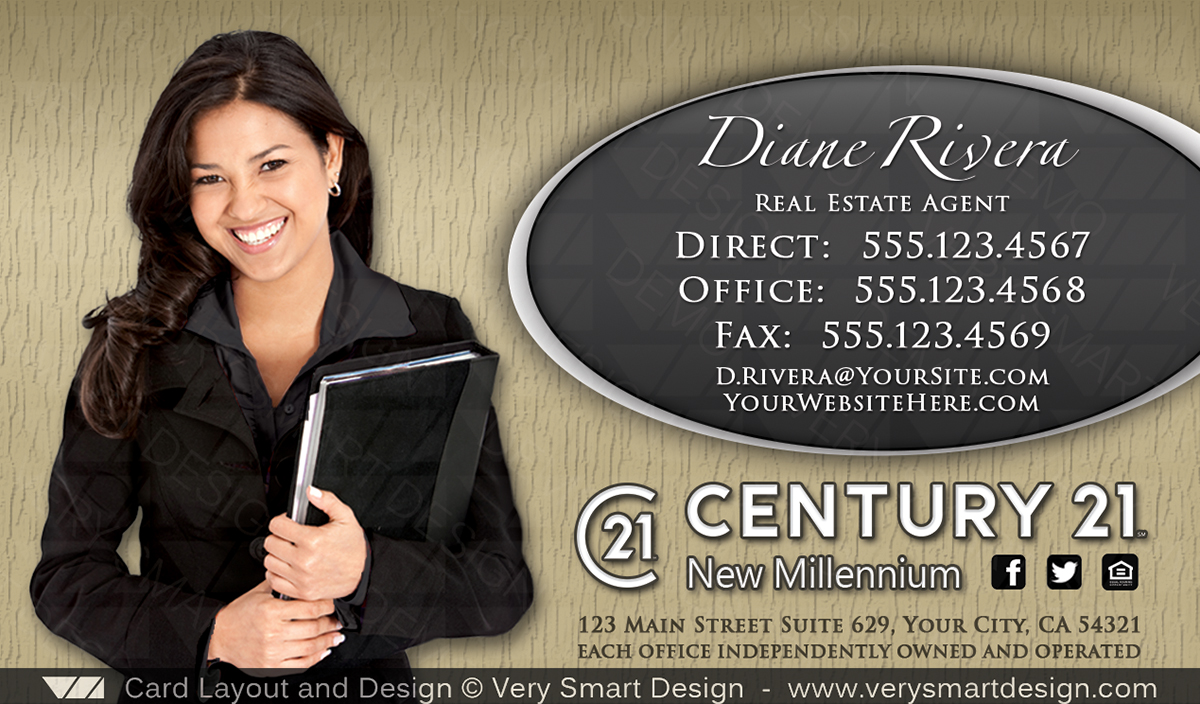Gold and Black Century 21 Realty New Logo Business Cards Templates for C21 Realtors 12B