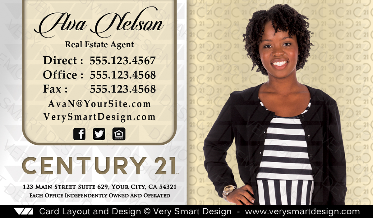 Gold and White Century 21 Realtor New Logo Business Cards for C21 Associates 13C