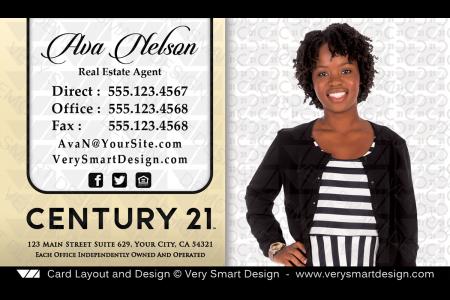 White and Gold Century 21 Team Business Cards with New C21 Logo Design 13D