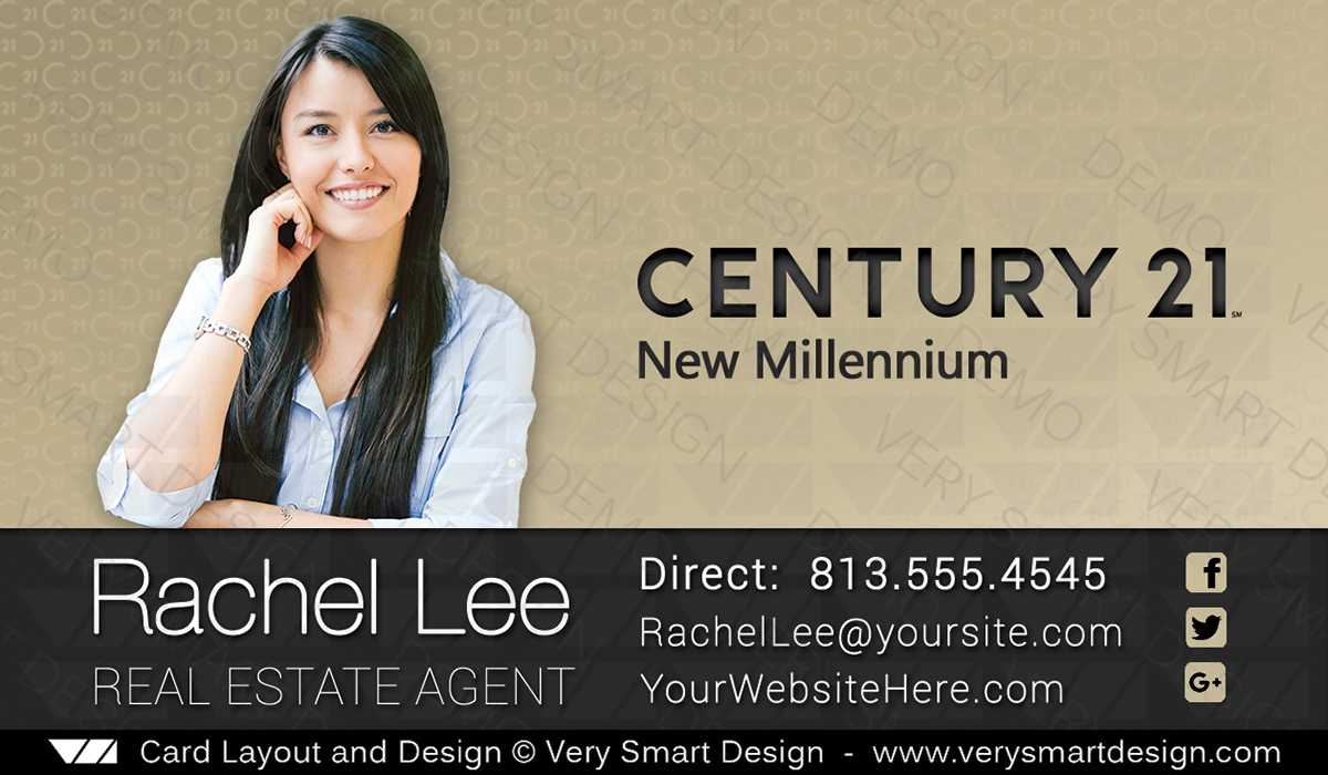 Gold and Dark Gray Century 21 Real Estate Business Card Design with New C21 Logo 15