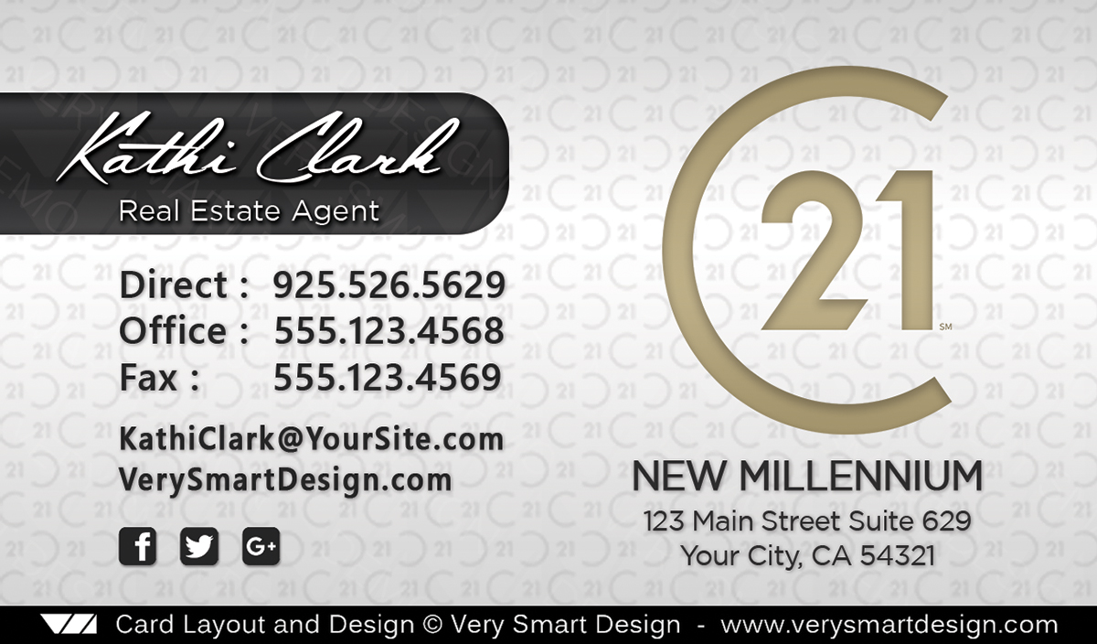 White and Gold Custom Century 21 New Logo Real Estate Business Card Designs for C21 18C