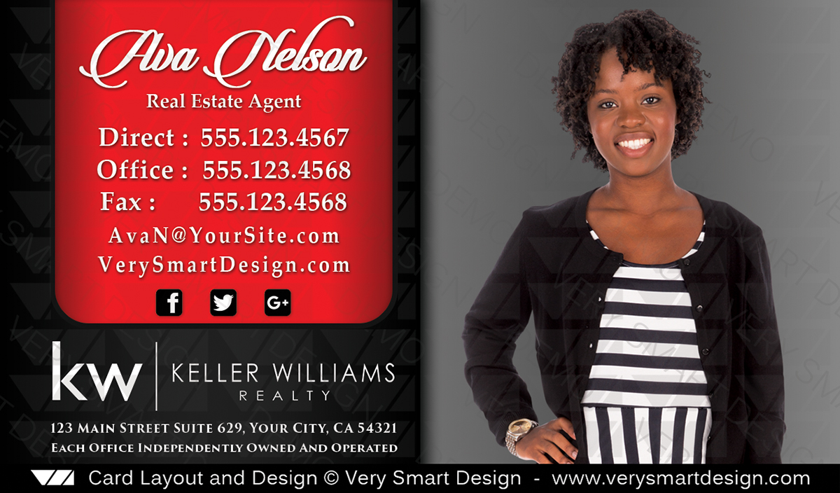 Red and Black Custom Keller Williams Business Card Template for KW Agent 13C