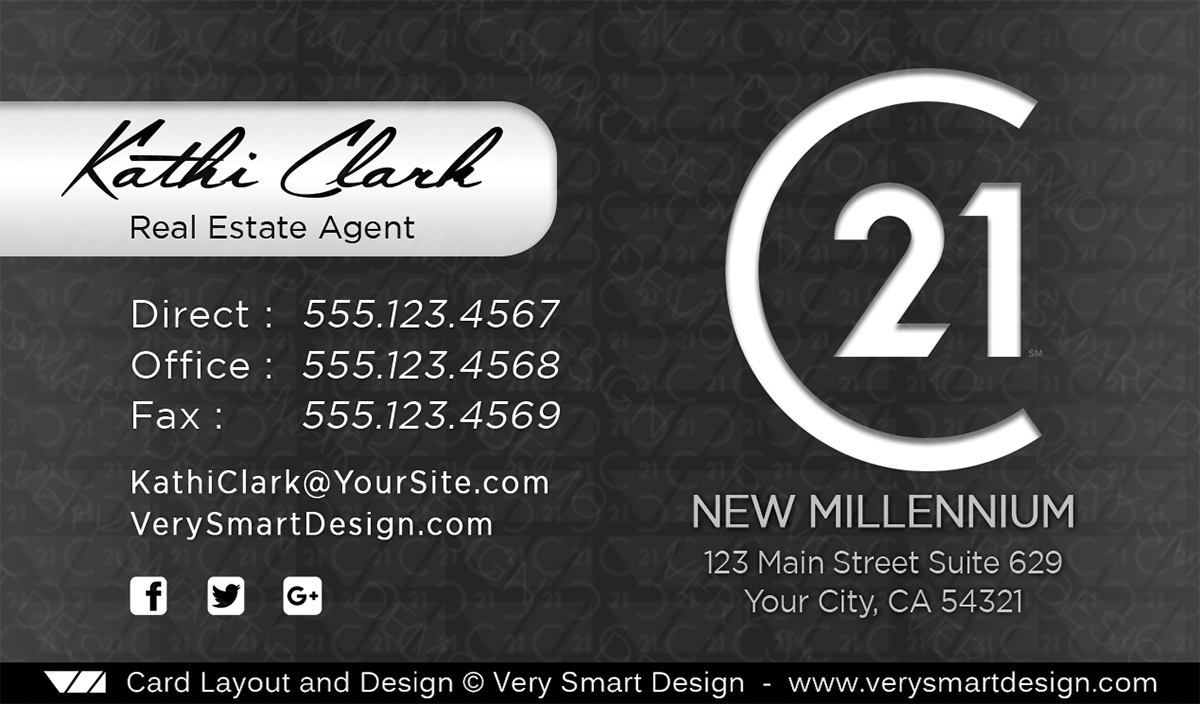 Dark Gray and White Century 21 Business Cards New C21 Logo for Real Estate 18D